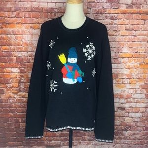 Vintage Karen Scott Sport Black Snowman Crewneck Christmas Sweater